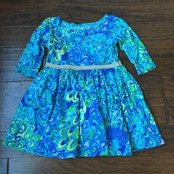 Lilly Pulitzer Girl's Angelina Dress in Sea Blue Lilly's Lagoon Print Sz XS - Picture 1 of 6
